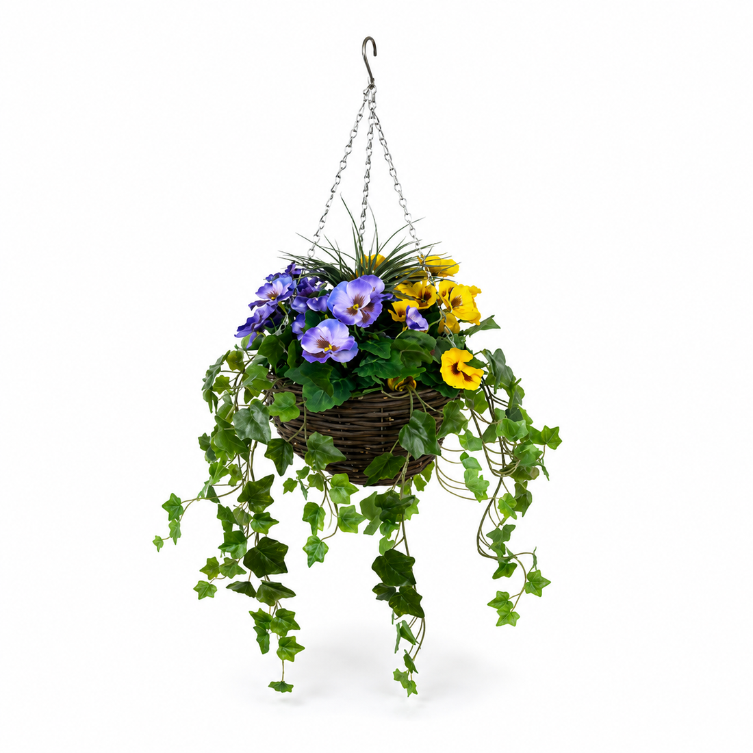 Purple and Yellow Hanging Basket with Ivy (30cm) - A1453