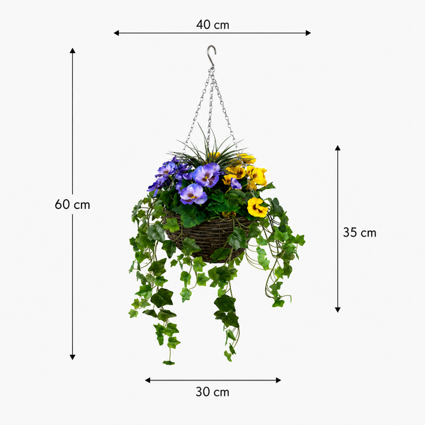 Purple and Yellow Hanging Basket with Ivy (30cm) - A1453