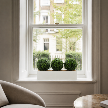 Topiary Triple Ball in White Metal Window Box (54cm) - A1701