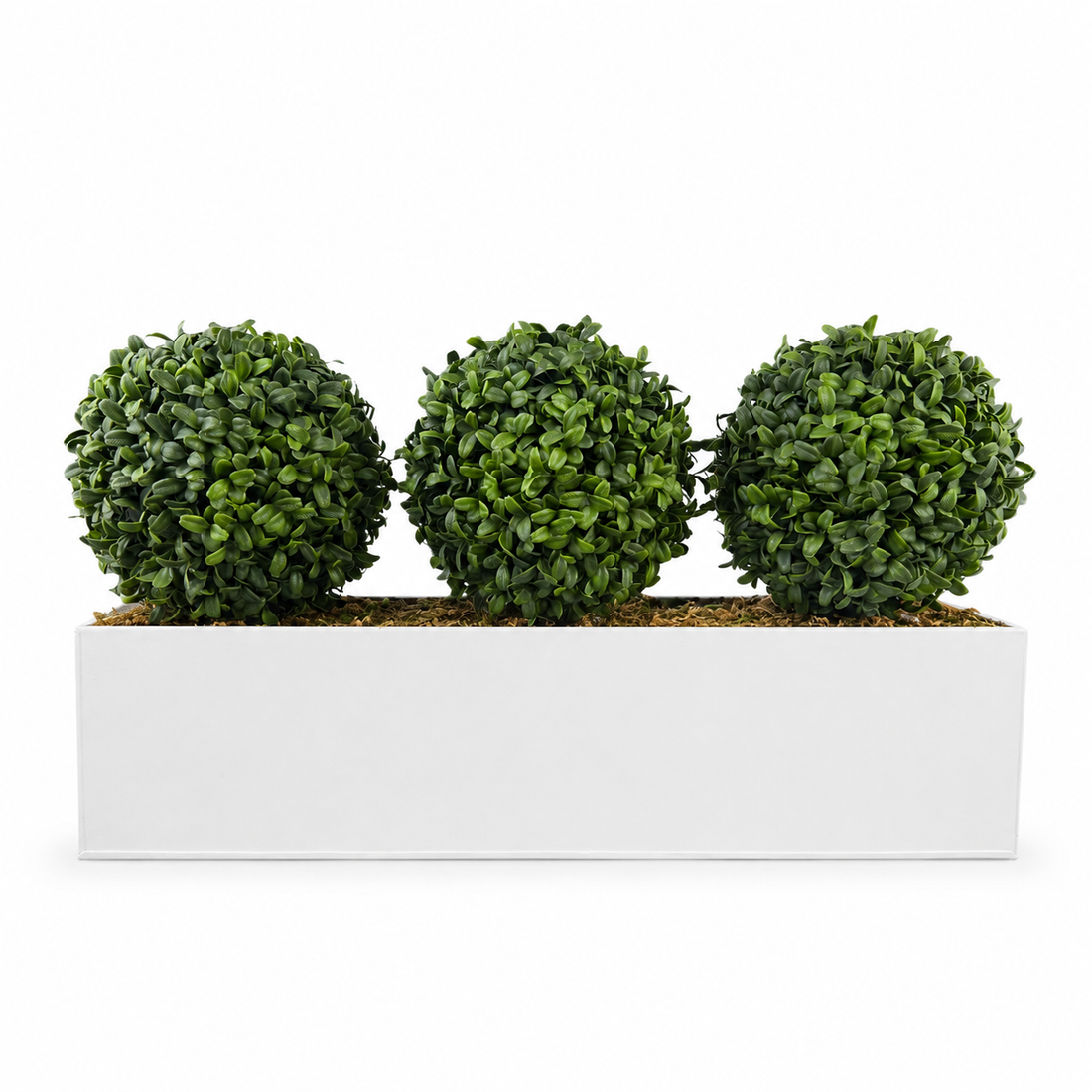 Topiary Triple Ball in White Metal Window Box (54cm) - A1701