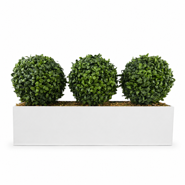Topiary Triple Ball in White Metal Window Box (54cm) - A1701