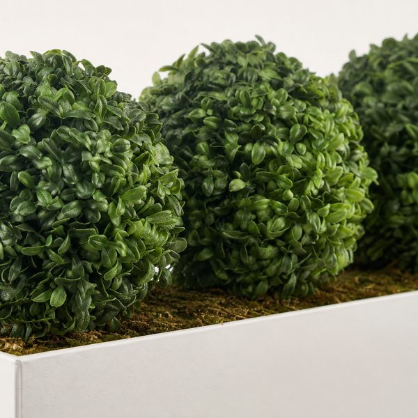 Topiary Triple Ball in White Metal Window Box (54cm) - A1701