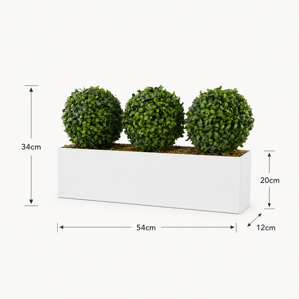 Topiary Triple Ball in White Metal Window Box (54cm) - A1701
