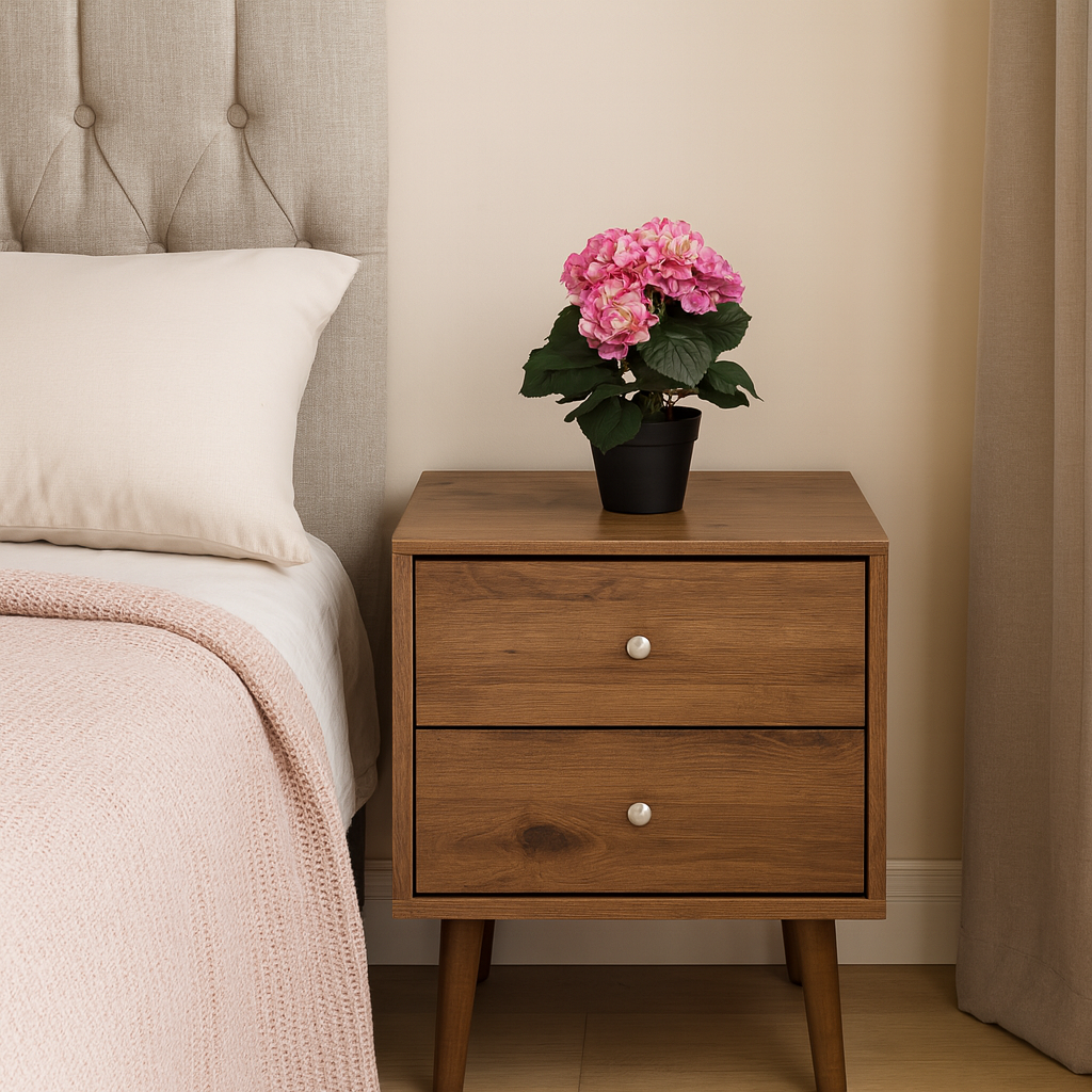 Artificial Pink Hydrangea Bush in Black Plastic Pot (Set of 2) 42cm - UV Protected, Faux Silk - A1340