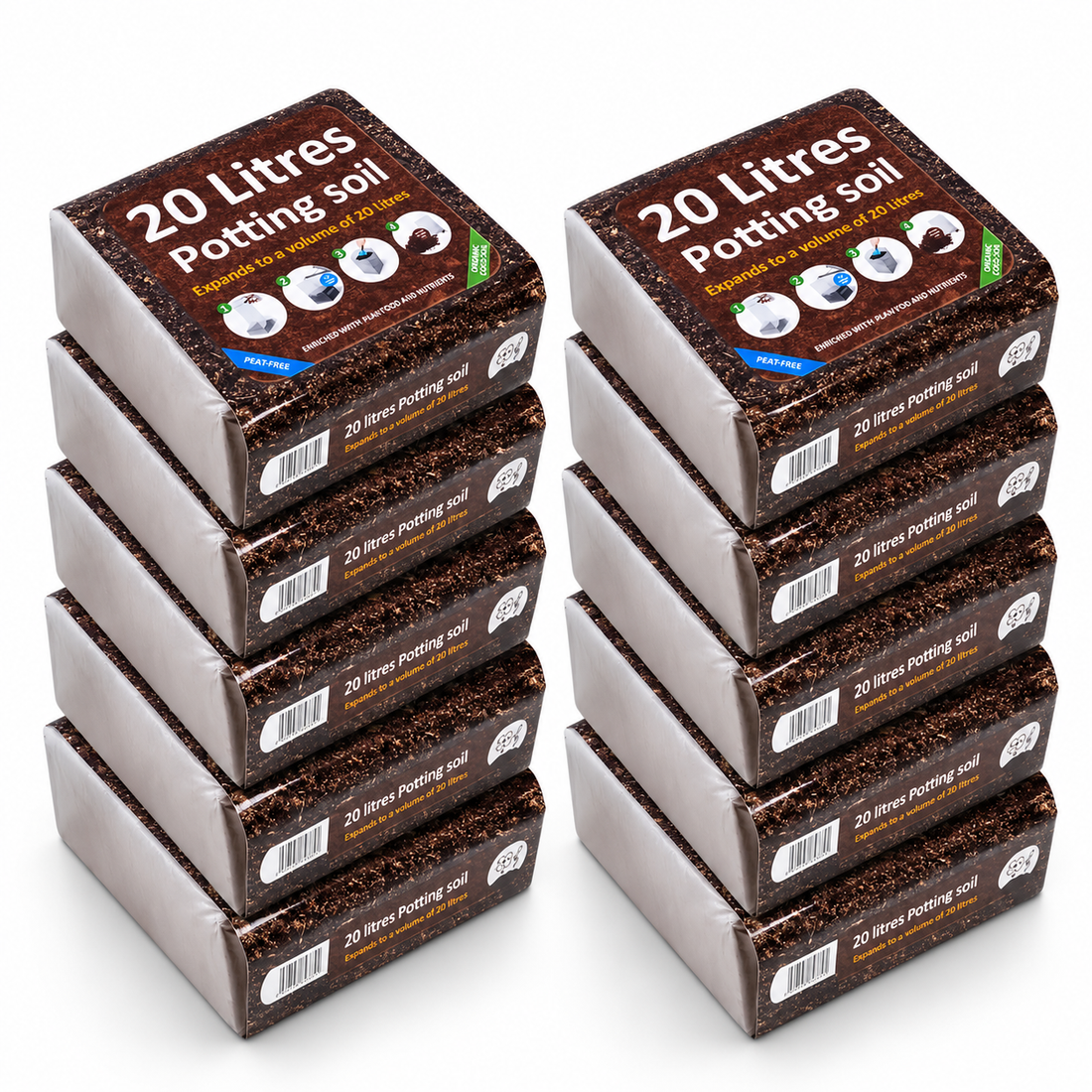 12 Packs Organic All Purpose Potting Compost Expands to 20L - C1455