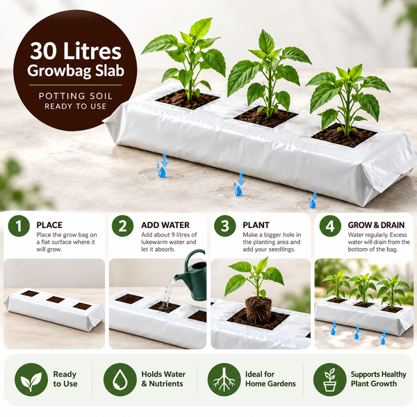 4 Vegetable Grow Bags, Organic All Purpose Potting Compost, Expands to 30 Litre - C1456