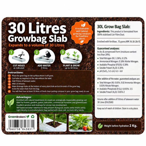 4 Vegetable Grow Bags, Organic All Purpose Potting Compost, Expands to 30 Litre - C1456