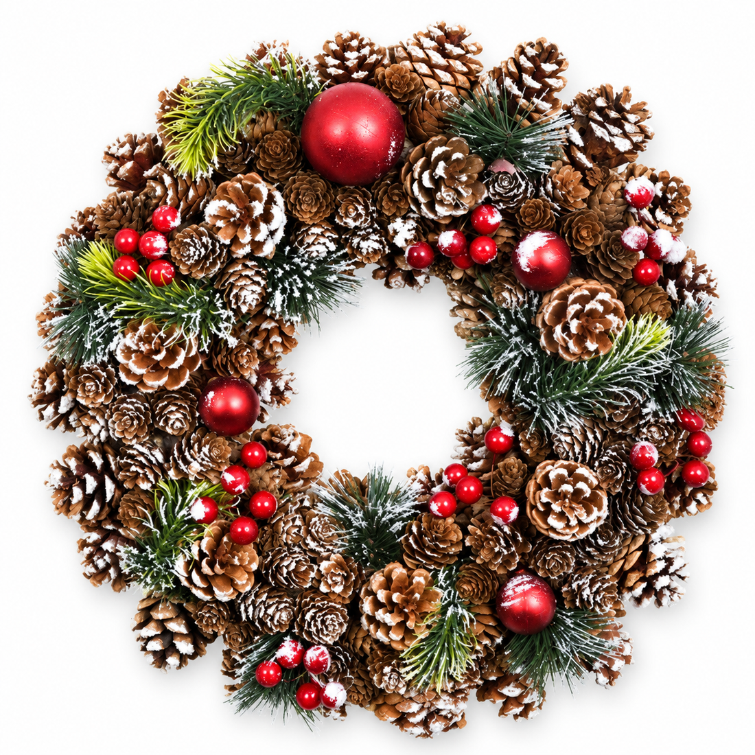 GreenBrokers Christmas Hanging Wreath 37cm Pine Cones with White Frosting D1222