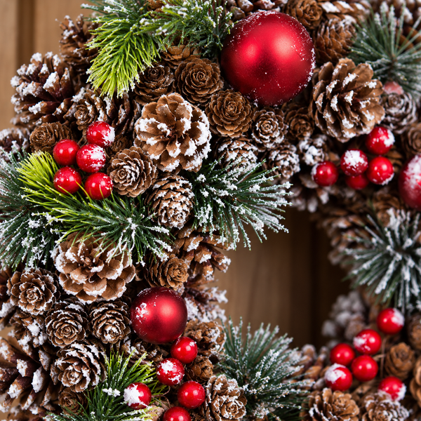 GreenBrokers Christmas Hanging Wreath 37cm Pine Cones with White Frosting D1222
