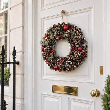 GreenBrokers Christmas Hanging Wreath 48cm Pine Cones with White Frosting D1223