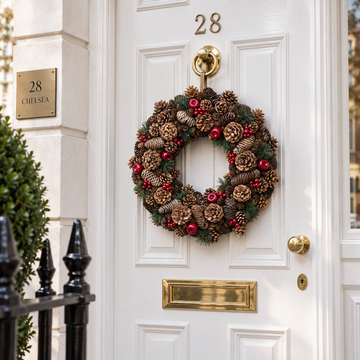 GreenBrokers Christmas Hanging Wreath 48cm Festive Pine Cones & Red Berries D1226
