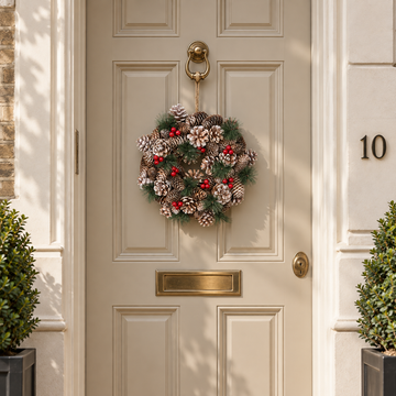 GreenBrokers Christmas Hanging Wreath 30cm Pine Cones Berries Subtle Frosting D1227