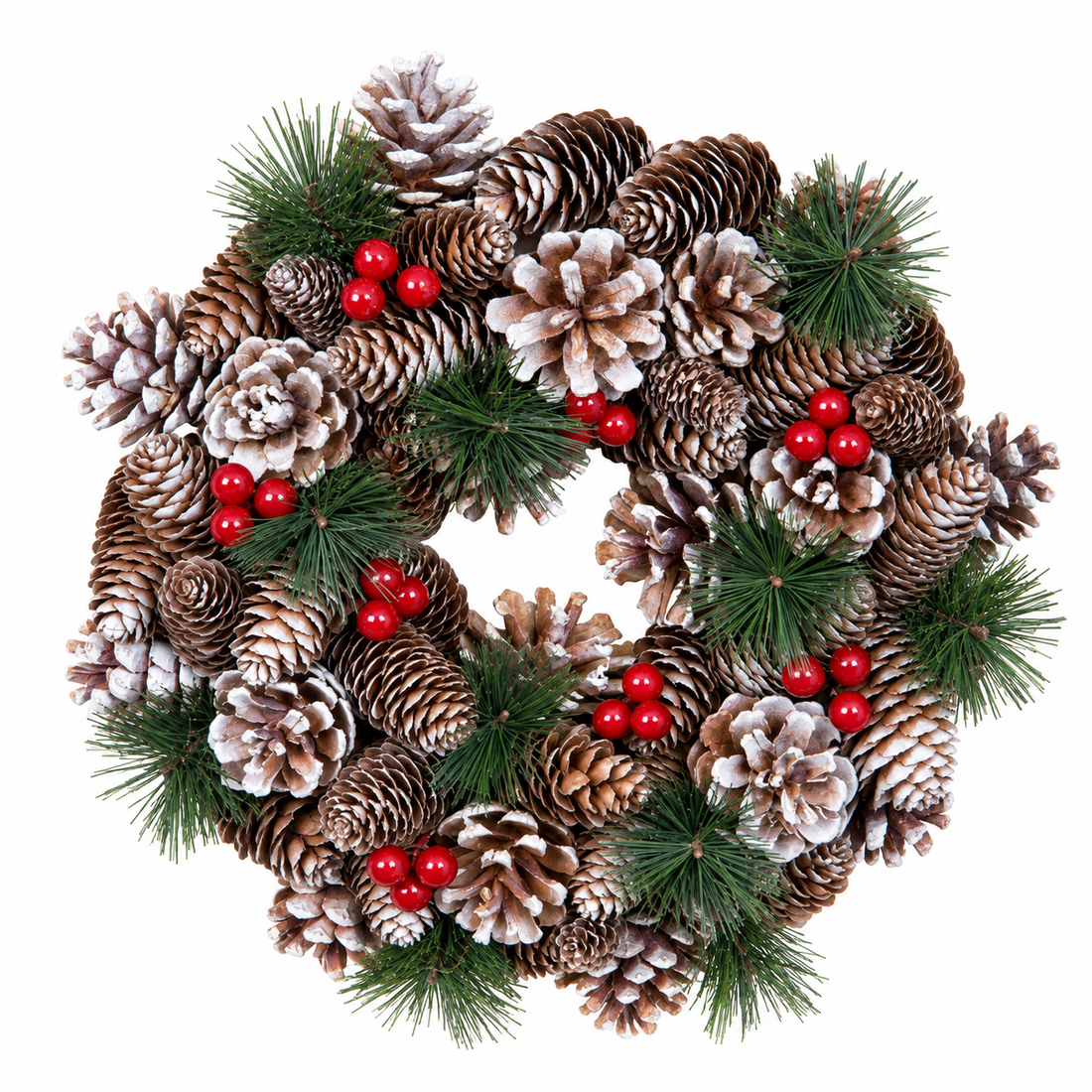 GreenBrokers Christmas Hanging Wreath 30cm Pine Cones Berries Subtle Frosting D1227