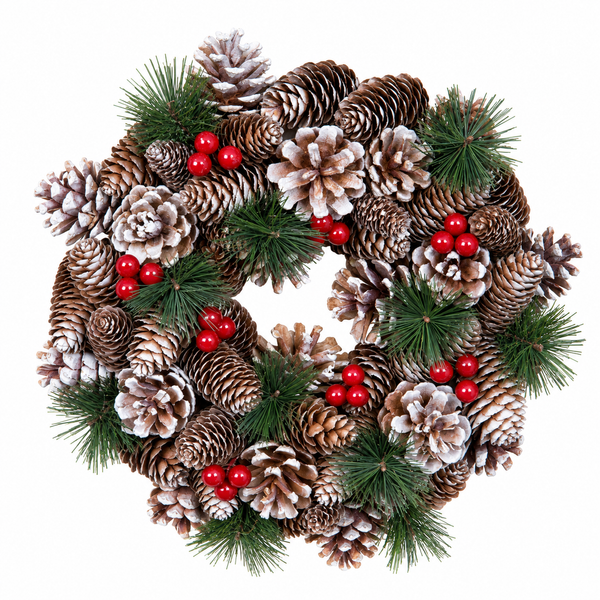 GreenBrokers Christmas Hanging Wreath 30cm Pine Cones Berries Subtle Frosting D1227