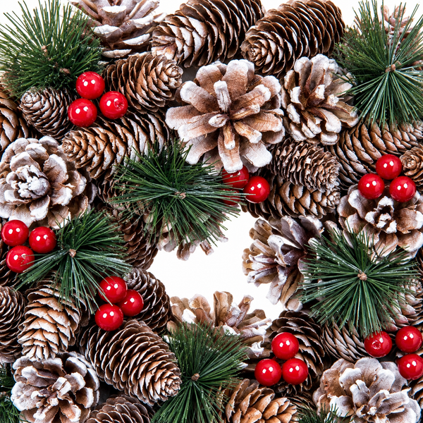 GreenBrokers Christmas Hanging Wreath 30cm Pine Cones Berries Subtle Frosting D1227