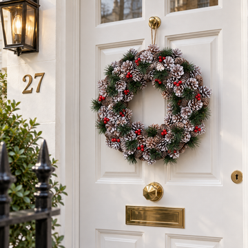 GreenBrokers Christmas Hanging Wreath 48cm Pine Cones Berries Subtle Frosting D1229