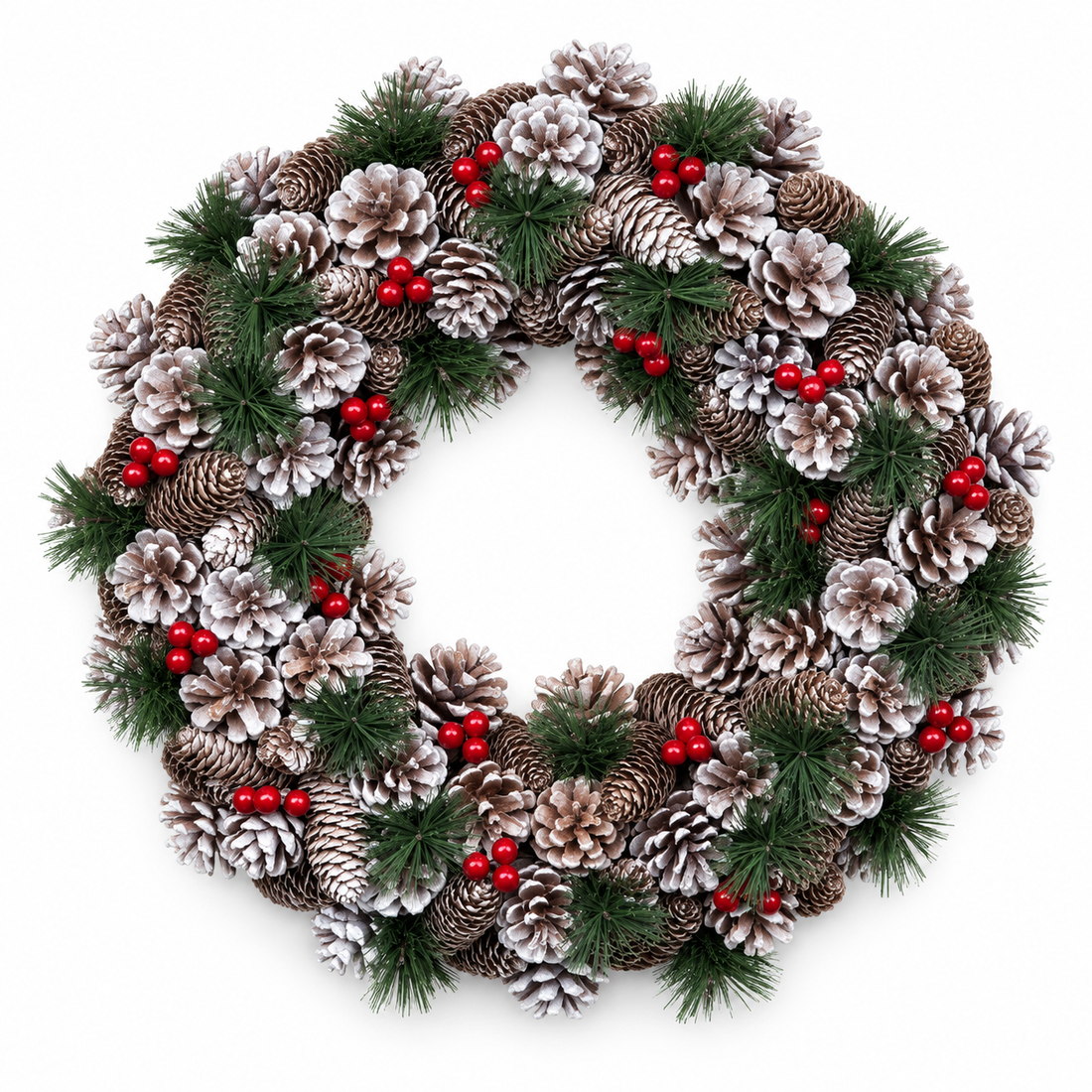 GreenBrokers Christmas Hanging Wreath 48cm Pine Cones Berries Subtle Frosting D1229