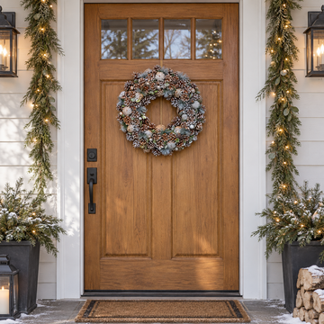 GreenBrokers Christmas Wreath 48cm Silver Pine Cones Fir Sprigs & Baubles D1232