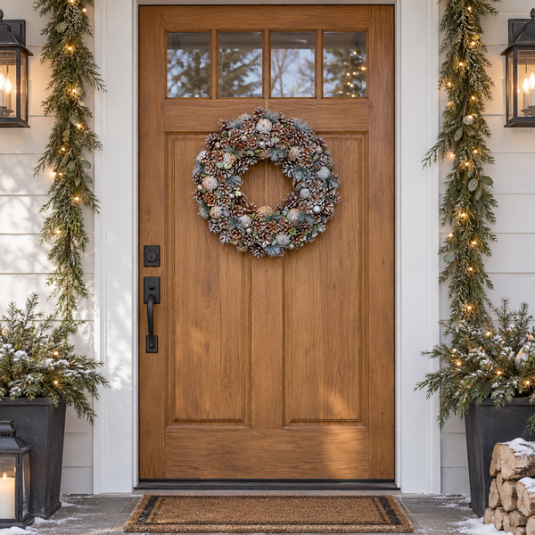 GreenBrokers Christmas Wreath 48cm Silver Pine Cones Fir Sprigs & Baubles D1232