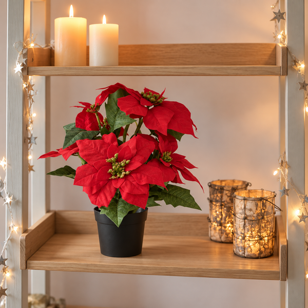 GreenBrokers Artificial Red Poinsettia Christmas Plant in Pot 46cm D1357