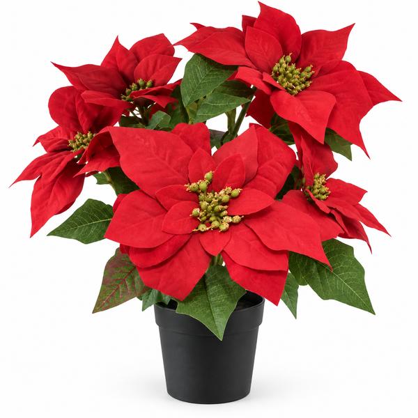 GreenBrokers Artificial Red Poinsettia Christmas Plant in Pot 46cm D1357