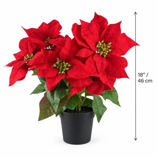 GreenBrokers Artificial Red Poinsettia Christmas Plant in Pot 46cm D1357