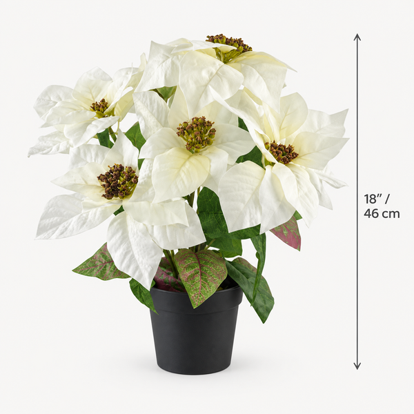 GreenBrokers Artificial White Poinsettia Christmas Plant in Pot 46cm D1358