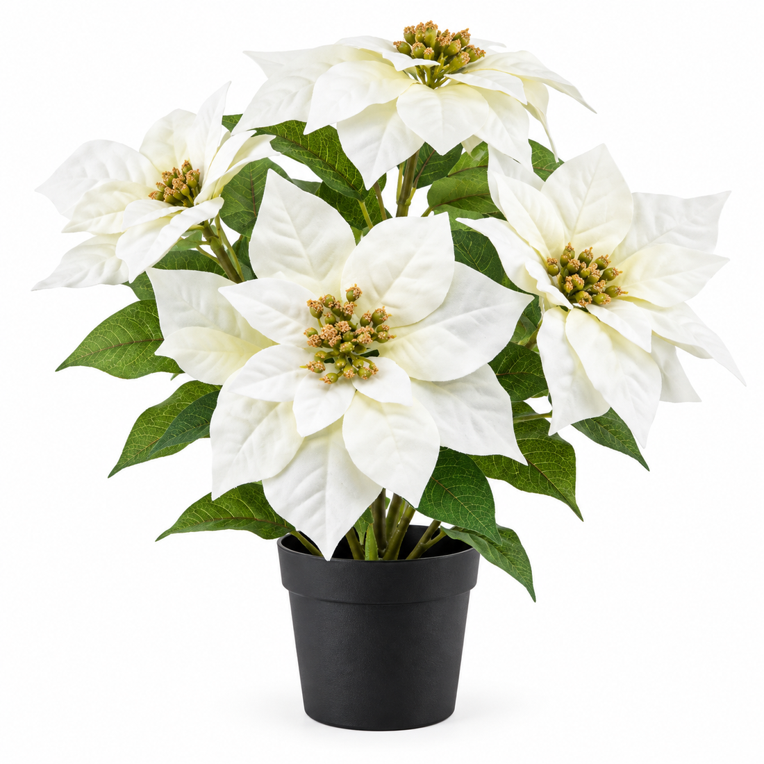 GreenBrokers Artificial White Poinsettia Christmas Plant in Pot 46cm D1358