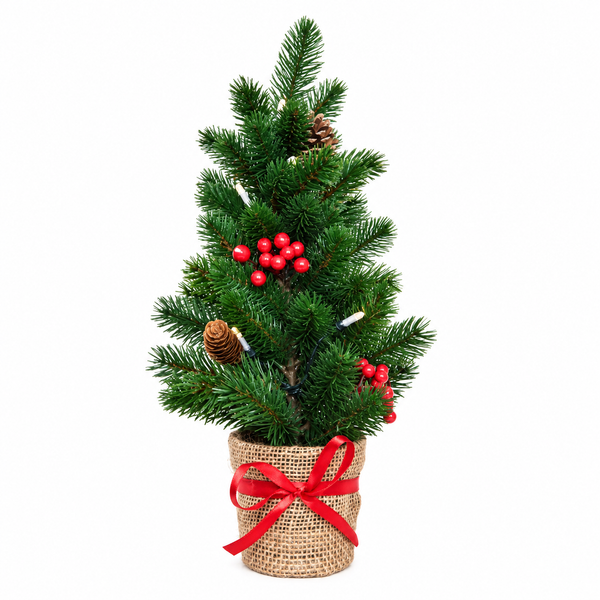 GreenBrokers Mini Artificial Pine Christmas Tree 43cm with LED Lights in Pot D1392