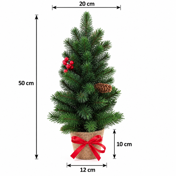 GreenBrokers Mini Artificial Pine Christmas Tree 50cm with LED Lights in Pot D1395