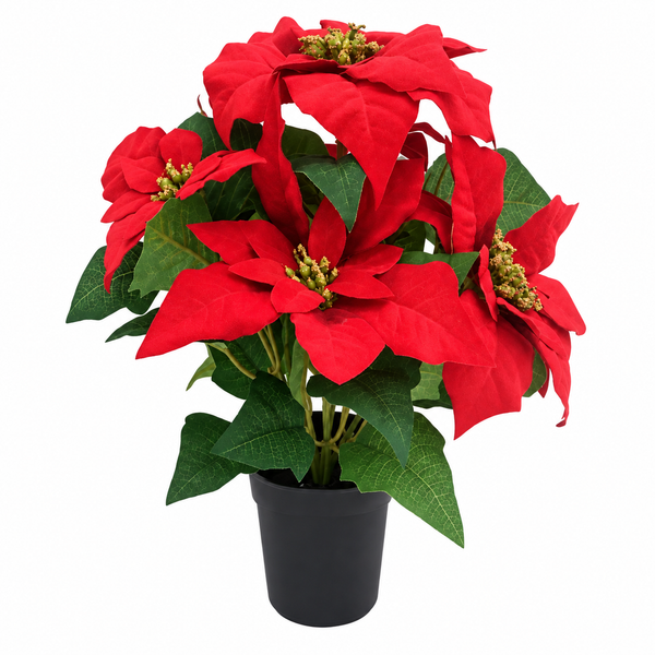 GreenBrokers Artificial Red Poinsettia Christmas Plant in Pot 36cm D1399
