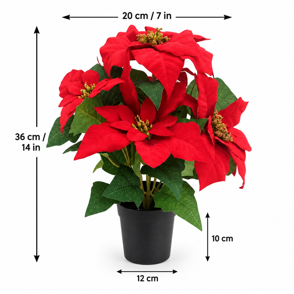 GreenBrokers Artificial Red Poinsettia Christmas Plant in Pot 36cm D1399