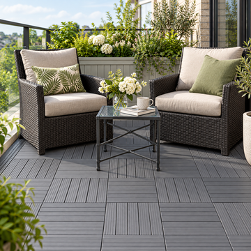 Dekco Pack of 10 Grey Composite Decking Interlocking Tiles 30cm x 30cm - DE1276