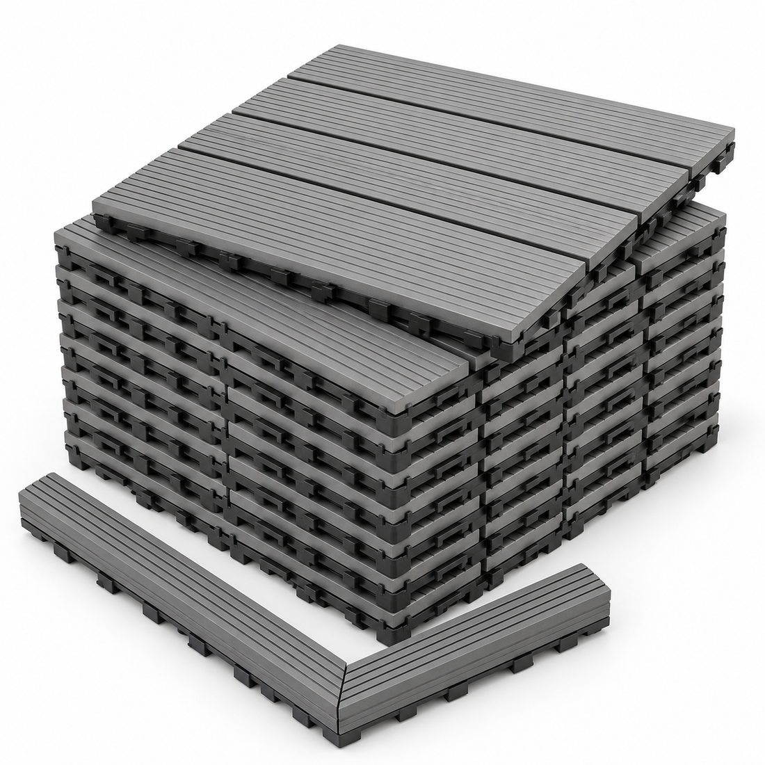 Dekco Pack of 10 Grey Composite Decking Interlocking Tiles 30cm x 30cm - DE1276