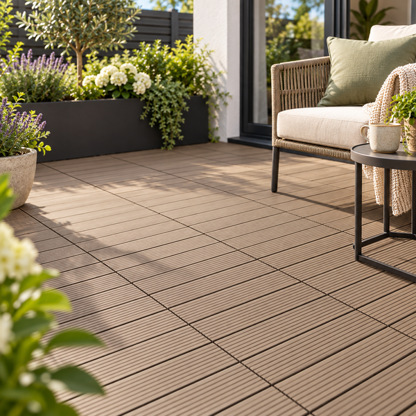 Dekco Pack of 10 Brown Composite Decking Interlocking Tiles 30cm x 30cm - DE1277