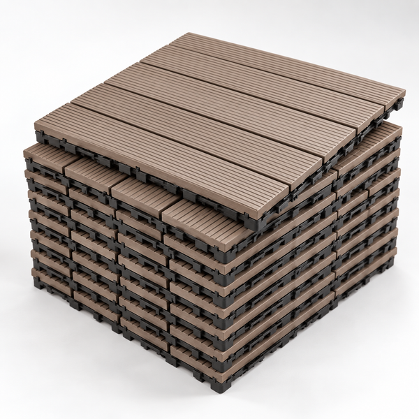 Dekco Pack of 10 Brown Composite Decking Interlocking Tiles 30cm x 30cm - DE1277
