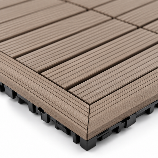 Dekco Pack of 10 Brown Composite Decking Interlocking Tiles 30cm x 30cm - DE1277
