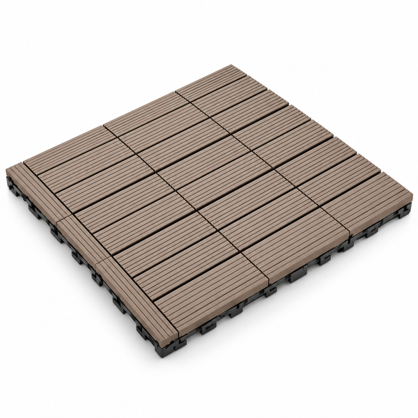 Dekco Pack of 10 Brown Composite Decking Interlocking Tiles 30cm x 30cm - DE1277