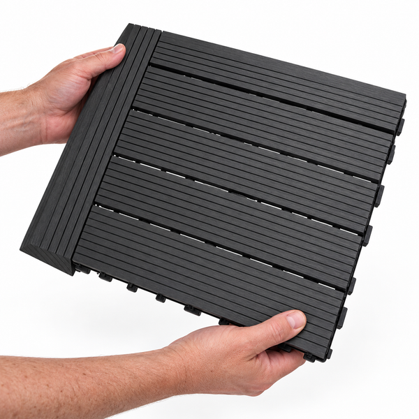 Dekco 1 Piece Black Composite Interlocking Left Edging Tile 37cm x 7cm - DE1281