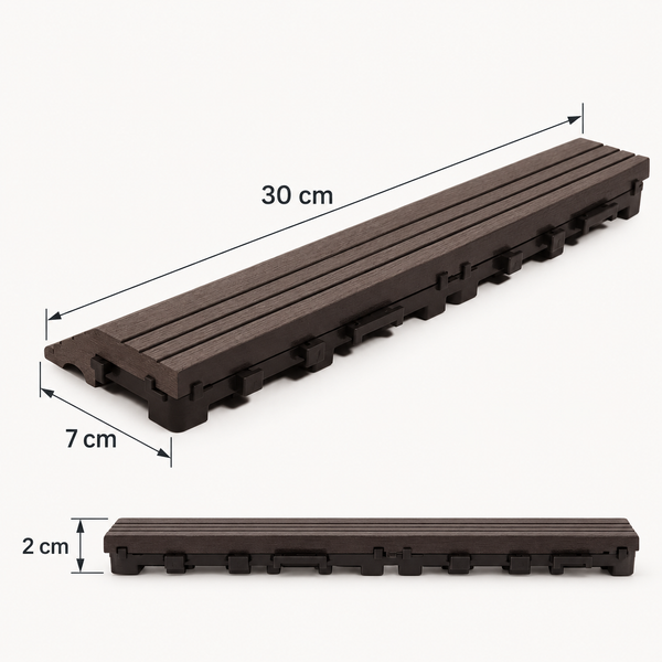 Dekco 1 Piece Brown Composite Interlocking Straight Edging Tile 30cm x 7cm - DE1286
