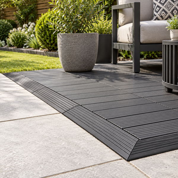 Dekco 1 Piece Black Composite Interlocking Straight Edging Tile 30cm x 7cm - DE1287