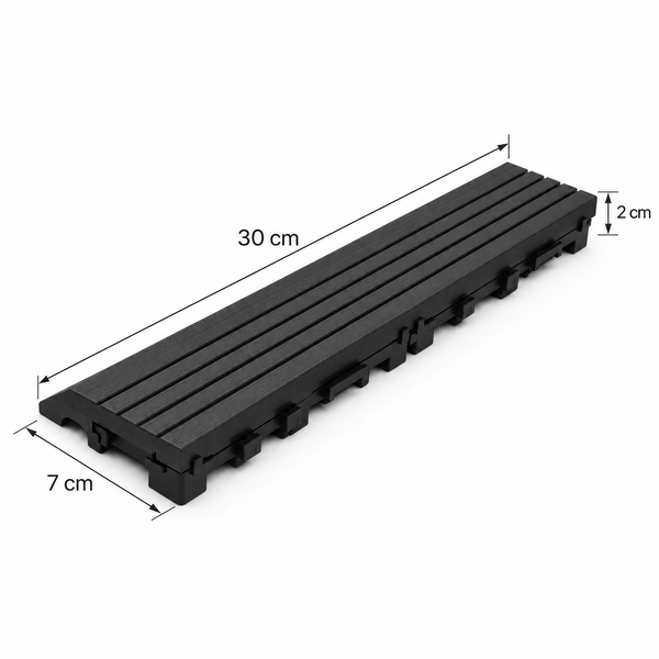 Dekco 1 Piece Black Composite Interlocking Straight Edging Tile 30cm x 7cm - DE1287