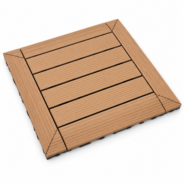 Dekco Pack of 10 Teak Composite Decking Interlocking Tiles 30cmx30cm - DE1359