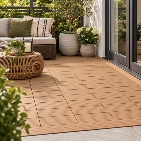 Dekco Pack of 10 Teak Composite Decking Interlocking Tiles 30cmx30cm - DE1359