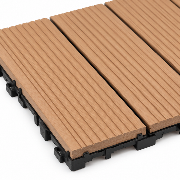 Dekco Pack of 10 Teak Composite Decking Interlocking Tiles 30cmx30cm - DE1359