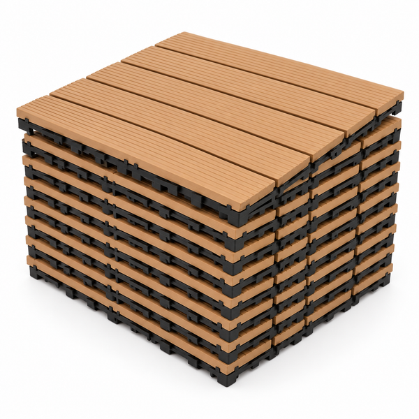 Dekco Pack of 10 Teak Composite Decking Interlocking Tiles 30cmx30cm - DE1359