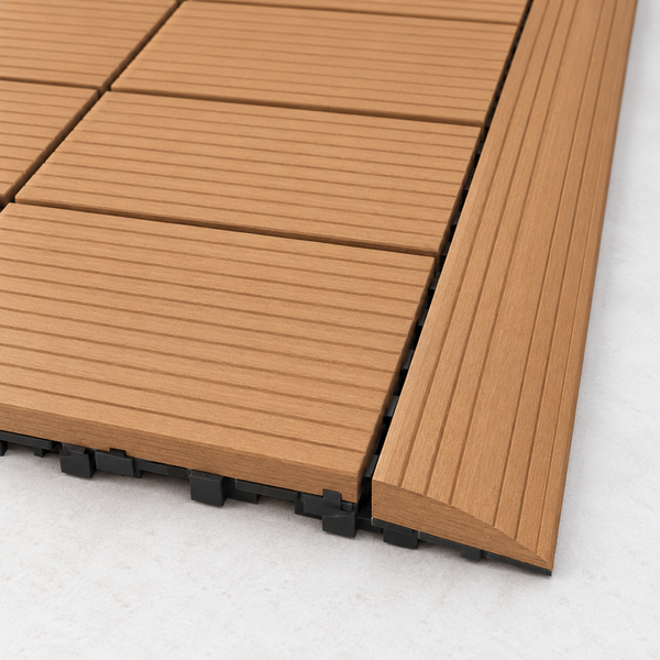 Dekco 1 Piece Teak Composite Interlocking Left Edging Tile 37cm x 7cm - DE1360