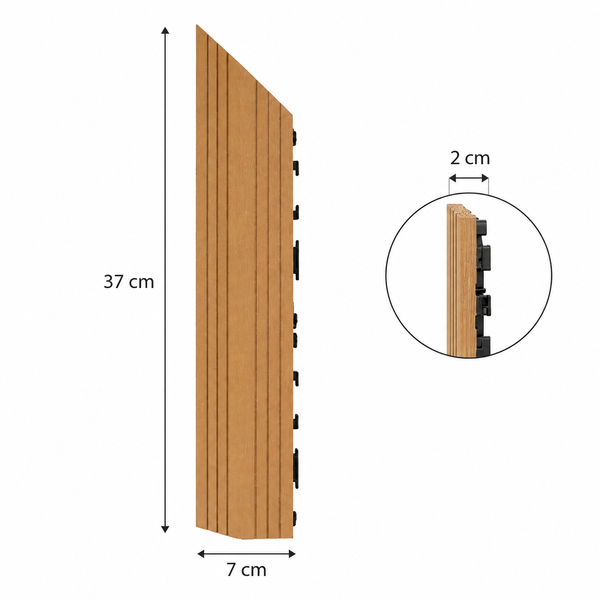 Dekco 1 Piece Teak Composite Interlocking Left Edging Tile 37cm x 7cm - DE1360
