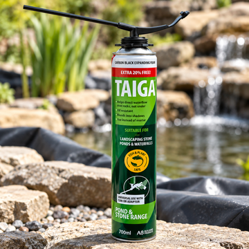 TAIGA Black PU Landscape Pond & Waterfall Foam 700ml - Applicator + Gloves Included - Multi Use - DIY1323