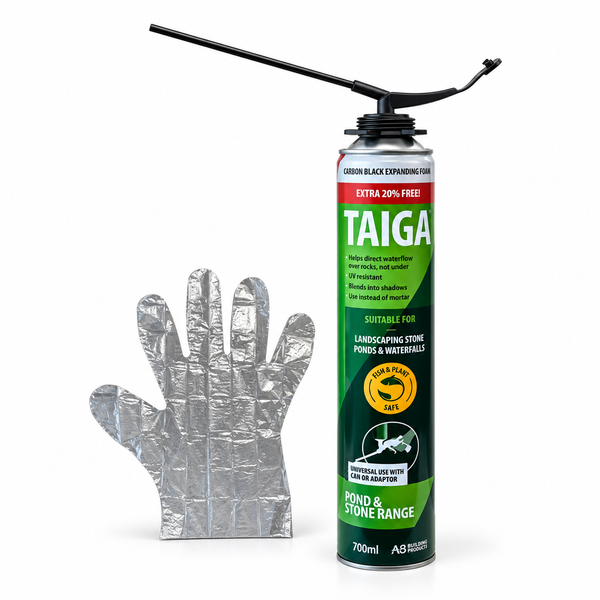 TAIGA Black PU Landscape Pond & Waterfall Foam 700ml - Applicator + Gloves Included - Multi Use - DIY1323